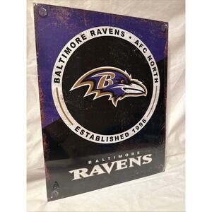 Baltimore Ravens Two Tone Tin Sign wall decor 12.5" x 16" Made in USA